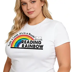 Womens Cotton Short Sleeve Rainbow Graphic Tee Reading Lover Shirt Cute Teacher Librarian Outfit Soft Breathable Casual Summer Top
