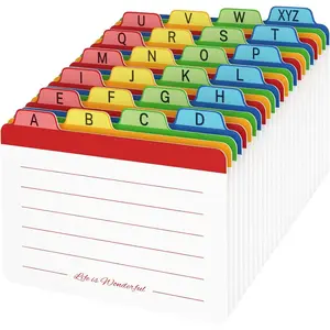 3 x 5 inches Index Card Dividers, Alphabetical Tabbed Index Cards Guides, Colored Note Cards, File and Recipe Guides with Alphabetical Tabs, Assorted Colors, 24 Counts, A-Z Guide