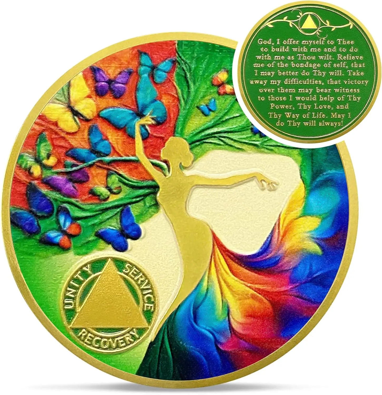 Women's Colorful Dancing Sobriety Coin - Handmade Zinc Alloy AA Collectible with Butterfly Tree of Life, Serenity Prayer - Transformation New Beginnings Recovery Gift (1 Year Base, 1-10 Year Available) Home & Festive Party Supply