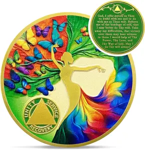 Colorful Dancing Women Sobriety Coin - Butterfly Tree of Life AA Coins - Recovery Addiction NA AA Chips and Medallions - Celebrate Living Clean Narcotics Alcoholics Anonymous Gifts for Men Women