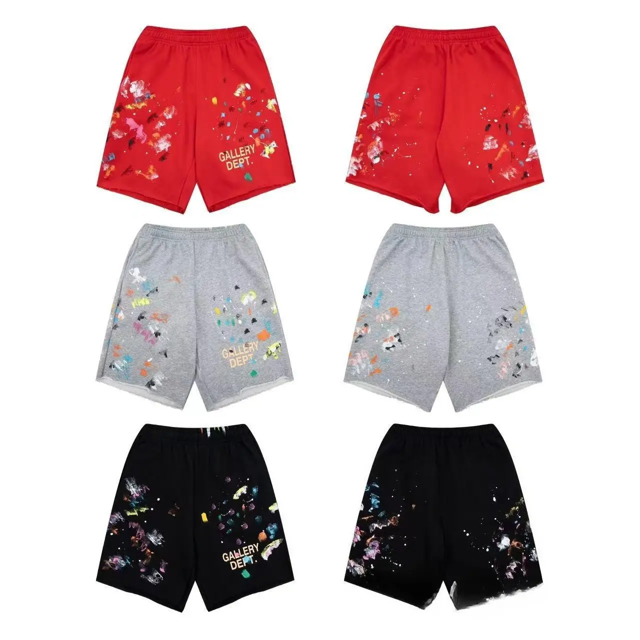 GALLERY DEPT TIDE Vintage Splash Ink Paint Splatter Print Sweat Shorts, Unisex Loose Drawstring Five-Point Casual Shorts, Retro High Street Graffiti Summer Sports Shorts for Men Women