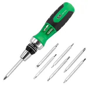 #Summervibes SK 12-in-1 Ratcheting Screwdriver, 216-P, Multi-bit Driver with Quick-Load Mechanism, S2 Steel, with Phillips, Slotted, Star, Square Bits Stored in Handle