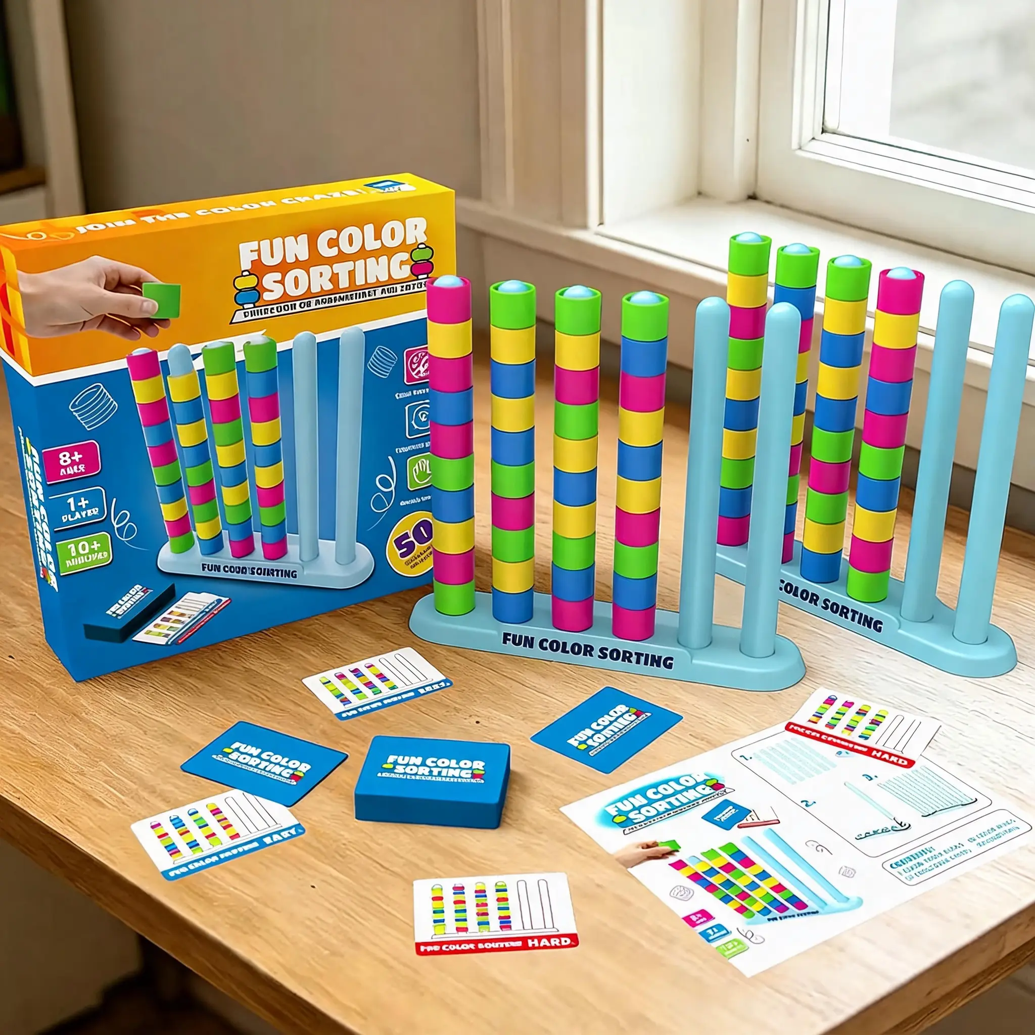 Fast-paced color stack puzzle game,1/2 PCS color stack challenge card,Spatial Thinking Training Stacking Cups toy,party family game night for kids and Adult