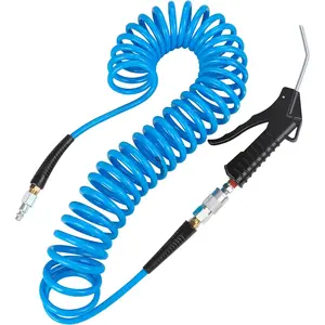 1/4’’ * 25 FT Air Hose, Polyurethane Coiled Compressor Hose with 1/4'' Fittings, Air Blow Gun