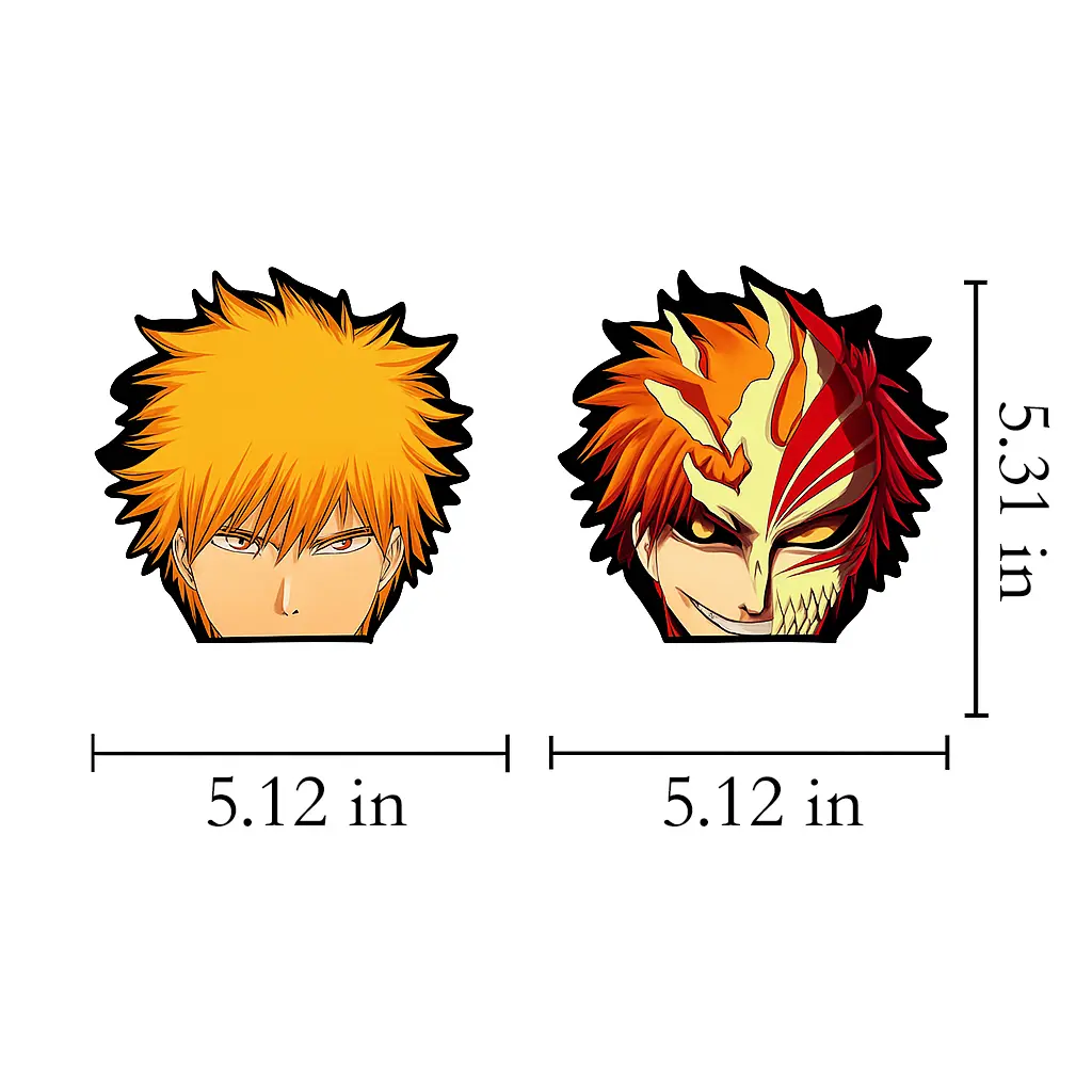 Bleach Ichigo Kurosaki 3-Face Design Anime 3D Reflective Decals - Car Truck Decal with Ichigo Faces, Vehicle Exterior DIY Safety & Style Enhancement Accessory