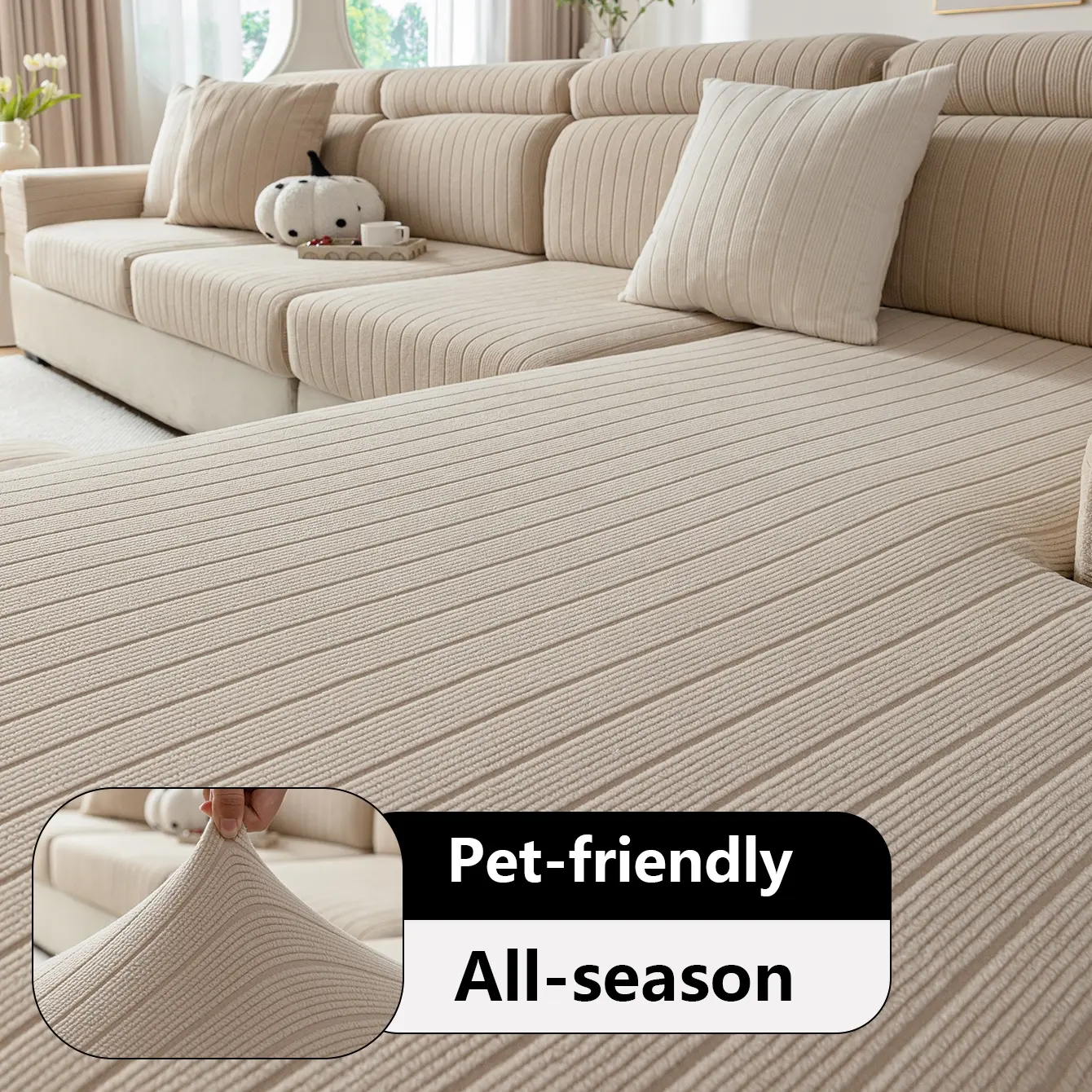 Stretchable Sofa Cover, Removable Washable Covers, Anti-Cat Scratch, Non-Slip Elastic, Suitable for All Seasons, Single Seat, 2-4 Seater, L-Shaped Couch Covers, Elastic Sofa Slipcover, Couch Sofa Protector