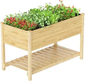 Raised Garden Bed with Legs,Outdoor Elevated Cedar Wood Planter Box with Storage Shelf for Vegetables/Flowers/Herbs in Balcony/Backyard/Patio