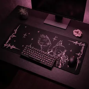 Crying Angel Illustration Desk Mat  Gothic Angel Mousepad, Starry Border