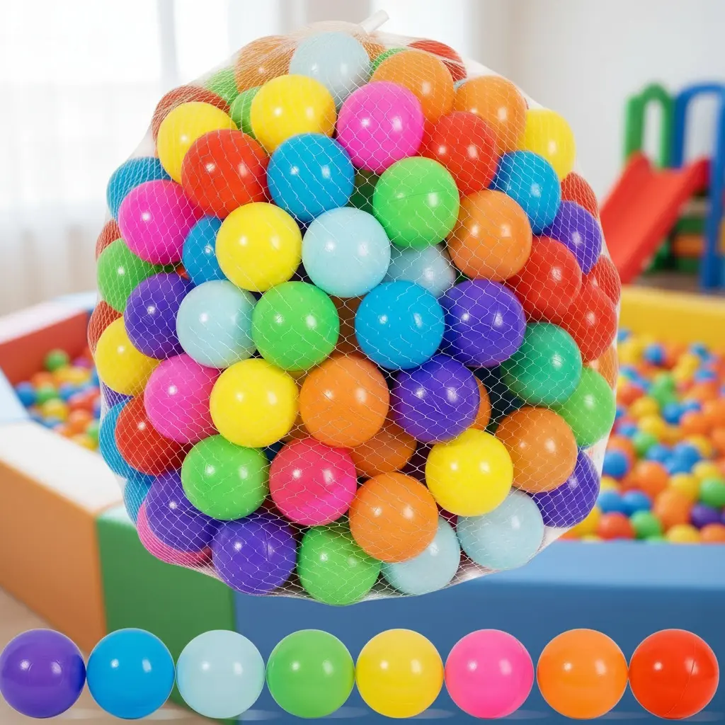 Kids' Non-PVC Plastic Play Balls, 100-Count 2.2in 8 Bright Colors, Phthalate, Lead & BPA-Free Safe Durable for Classic Novelty Stress Relief Ball Pits