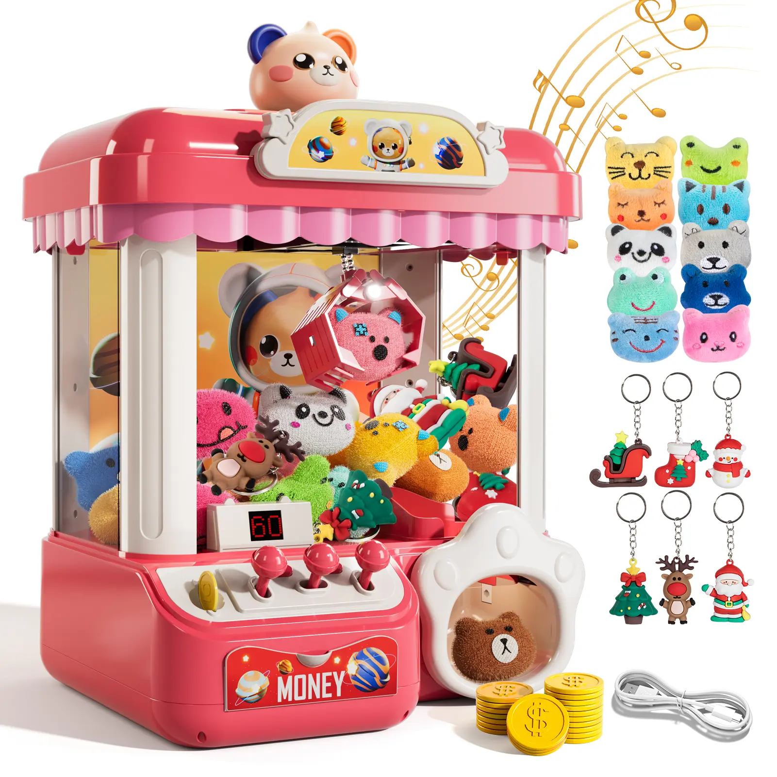 Claw Machine with Light and Music, Candy Claw Machine Arcade Game Toy ,Birthday Christmas New Year Gift