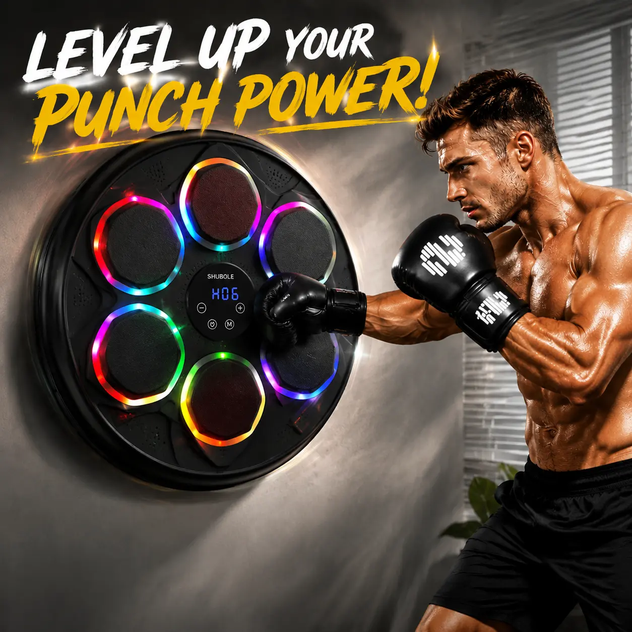 GAINO Music Boxing Machine, Smart Bluetooth Boxing Machine for Adults & Kids with 2 Boxing Gloves, 12 Modes/Speeds, Wall Mounted Music Boxing Workout Equipment for Home Office Gym(Black)