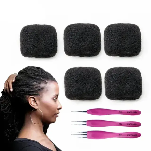Exyhair 18in Human Afro Kinky Bulk Braiding Hair (Bulk Pack) - With Crochet Hook, Ideal for Kinky Twist, Dreadlocks Twisting, Afro Hair Repair