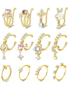 Nose Cuff Fake Nose Ring Hoop, Nose Rings Hoops, Clip-On Nose Ring Cz Dangle, Cartilage Tragus Ring, Non-Piercing Jewelry for Women & Men