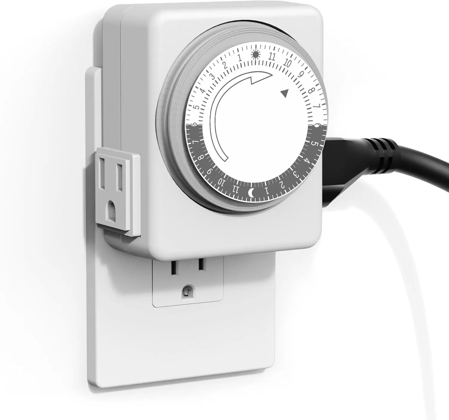 Outlet Timer for Electrical Outlets Indoor, 24 Hour Mechanical Light Timers for Lamps, Dual 3-Prong Plug-in Outlets, 15-Minute Intervals, Heavy Duty Daily Cycle, 1 Pack