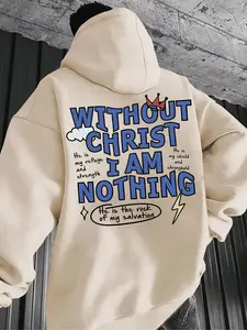 Men's Letter Print Drop Shoulder Long Sleeve Hoodie, Fashion Casual Street Fashion Fitted Drawstring Pocket Hooded Sweatshirt for Daily Holiday Outdoor Wear, Men Clothes for Fall & Winter, Graphic Hoodies