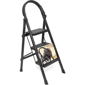 3 Step Ladder, Folding Step Stool with Wide Anti-Slip Pedal, Sturdy Step Ladder Foldable, Lightweight Portable Steel Step Stool for Kitchen,  (Dark Grey, 3-Step)