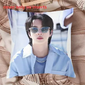 Kpop Kim Seok Jin Pillow Cover - Soft Polyester Cushion with Zipper Closure, Sofa & Bedroom Decor, Kpop Pillow Covers, Dorm Room Accessory, Playful Home Accessory, Durable Comfort Item