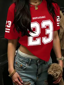 Women's Loose Casual Sporty Round Neck Short Sleeve T-Shirt, Number 23 Print, Soft Breathable Fabric, Perfect for Daily Wear, Everyday and Sports