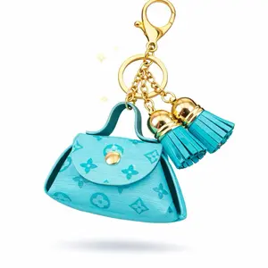 Teal Mini Bag Keychain Charm Tassel Gold