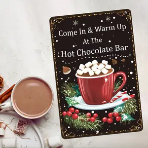 8x12 Inch Metal Cozy Hot Cocoa Bar Sign - Vintage Christmas Decor for Kitchen & Cafe Wall, Ideal Gift for Family & Friends