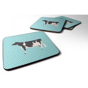 Carolines Treasures  Holstein Cow Blue Check Foam Coaster, Set of 4
