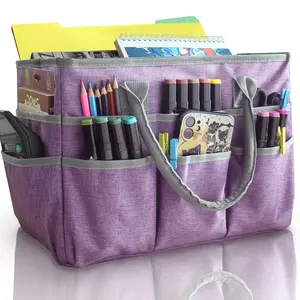 AYJKSEVEN Art Organizer Craft Storage Tote Bag with Pockets and Handles, Oxford Fabric Carrying Caddy for Teacher, Officer, Artist, Traveler, and more –Purple