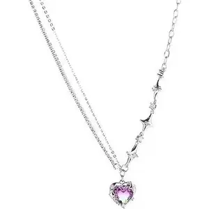 Heart Pendant Necklace Crystal Love Heart Necklace Asymmetric Necklace Women Trendy Stuff Under 5 Dollar Items for Teen Girls Sweatshirt Necklace Jewelry Gift for Women Girl Teen