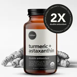 Organic Turmeric Curcumin & Astaxanthin Antioxidant Health Vitamin Support Wellness Supplement for Men & Women - USDA Certified Organic Vegan Capsules - 30 Day Supply - Double Potent Antioxidant Formula - Healthcare