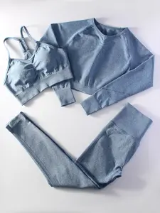 Women's Solid Crop Top & Bra & High Waist Leggings Tracksuit Set, Casual Comfy Breathable for Yoga Gym Workout Running,  Tracksuit Set, Ladies Sportswear for All Seasons Valentine's Day, Stretch Fabric Activewear