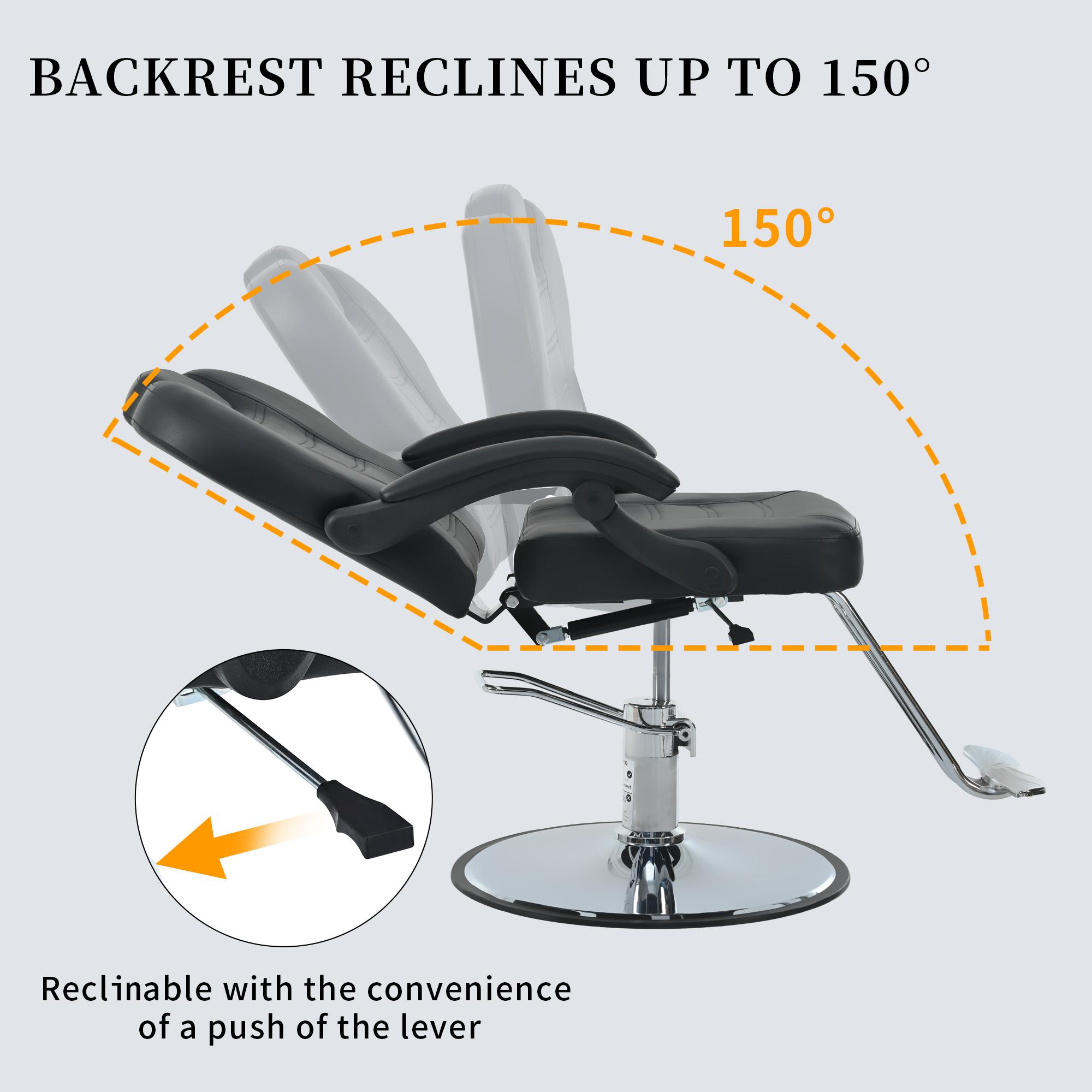 Black Reclining Salon Barber Chair for Hair Stylist, Professional Hair Stylist Chairs with Heavy Duty Hydraulic Pump, All Purpose Styling Hairdresser Braiding Shampoo Chair for Spa Home Euipment Barber Salon Chair for Hair Stylist