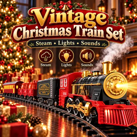 Electric Remote Control Train Set with Sound, Lights & Mist, Assembly Train Tracks, Vintage Christmas Locomotive Toy for Christmas Tree & Holiday Gift