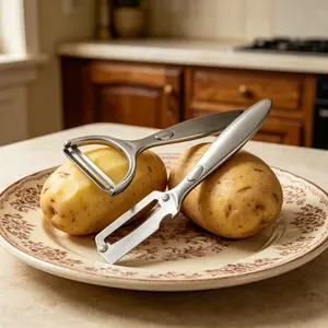 2-Piece Stainless Steel Vegetable Peeler Set Ultra Sharp Y-Peeler and I-Peeler Professional Kitchen Gadget for Potato Fruit Veggie Heavy Duty Slicer with Bottle Opener Ergonomic Handle for Fast Meal Prep and Camping Outdoor Essentials