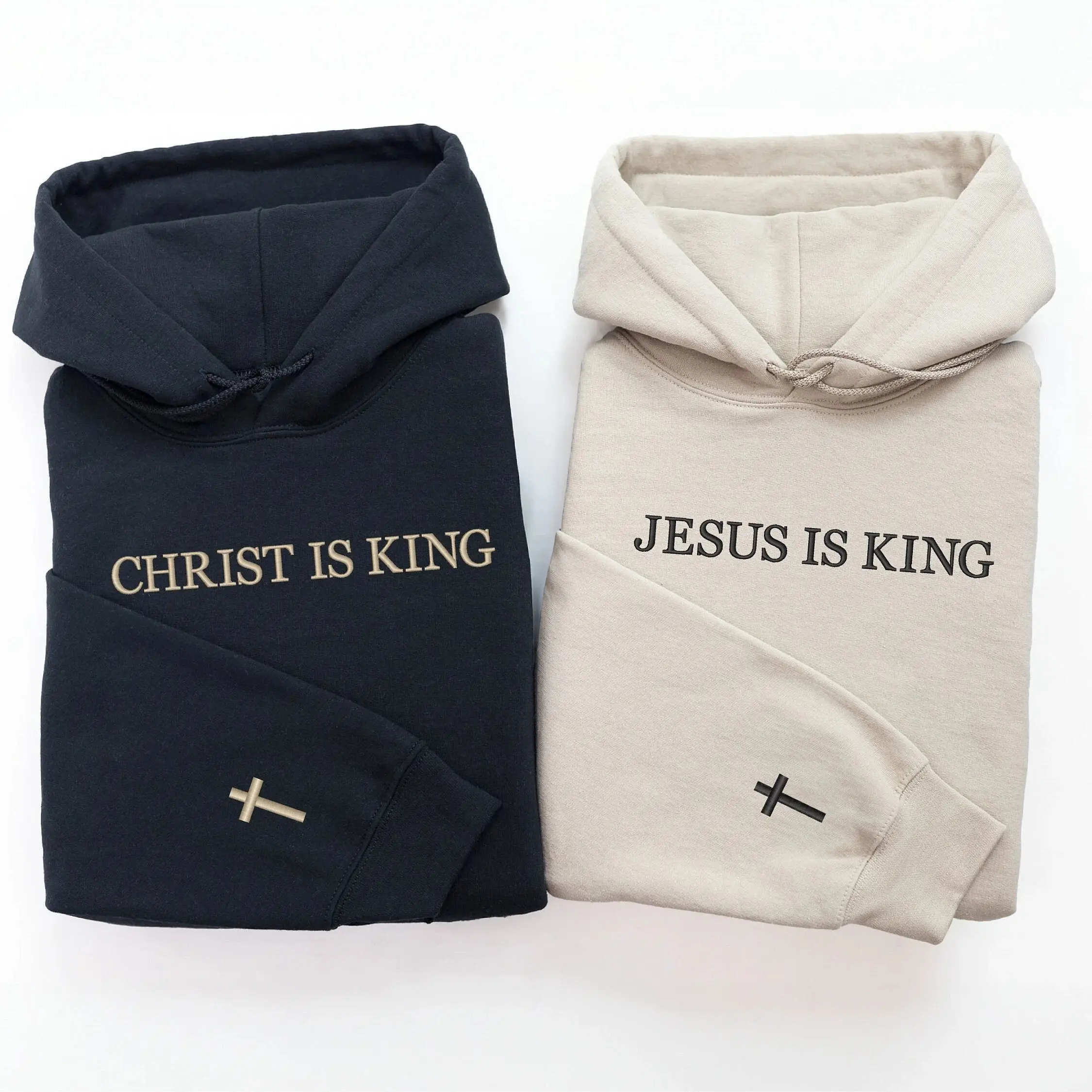 Jesus Is King Hoodie/ Sweatshirt/ Hoode, Cross On The Sleeve, Couples Gift, Birthday Gift, Gift For Him, Gift For Her