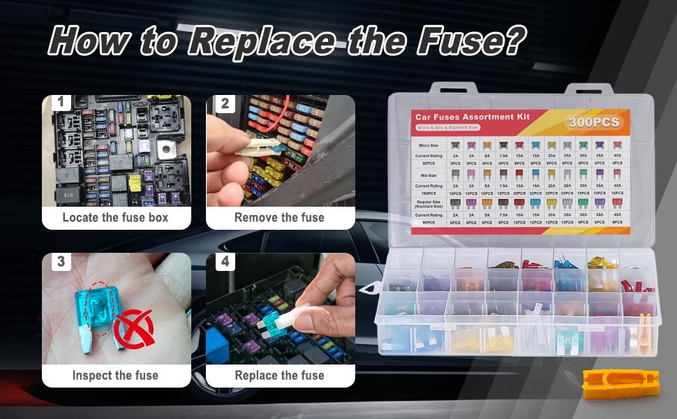 300PCS Car Fuses Assortment Kit, Mixed Vehicle Blade Fuses - Standard & Mini & Low Profile Mini Fuse (2A 3A 5A 7.5A 10A 15A 20A 25A 30A 35A 40A), Replacement Accessories for RV, Truck, Auto