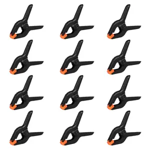 12pcs Black Plastic Spring Clamps 4.0inch, Small Clips for Crafts, Backdrop Stand, Woodworking, Photography Studios