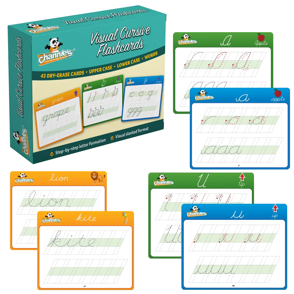 Dry-Erase Visual Cursive Flash Card Set, 43 Cards