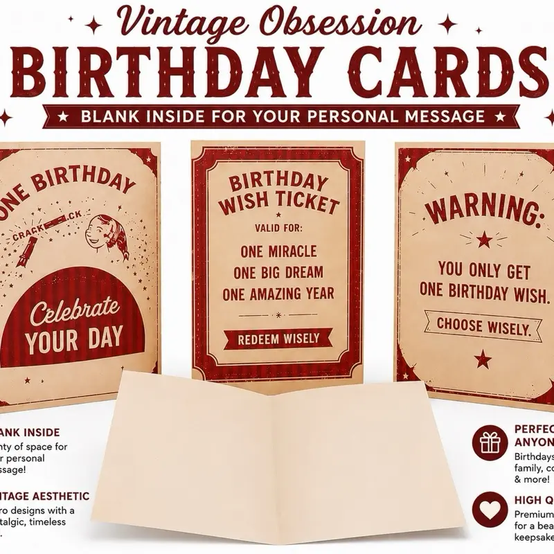 Obsession Movie Inspired Birthday Card Set | Blank Inside Greeting Cards | Vintage Birthday Cards