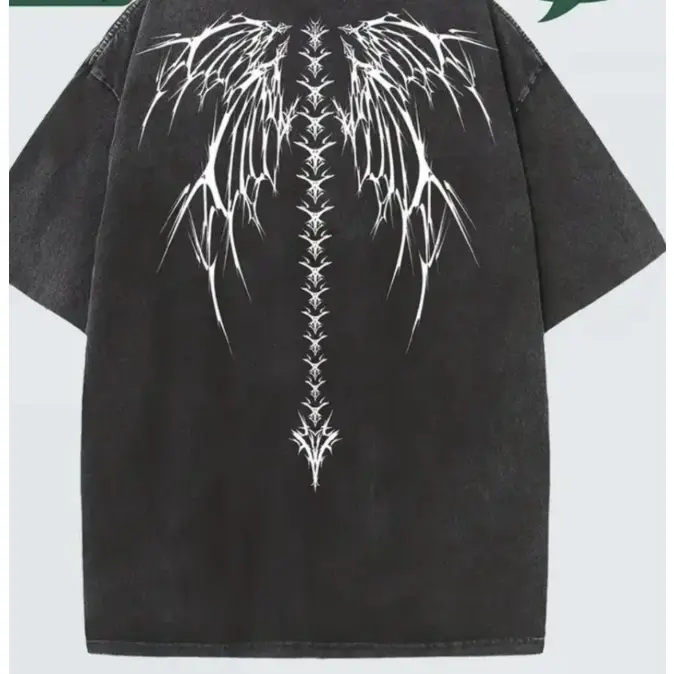 Men'S Vintage Gothic Batik T-Shirt - Black with White Wing-like Patterns, Soft Washed Cotton Tee for Halloween, Casual Outfits, Themed Parties - Everyday & Special Occasion Shirt, Halloween T Shirt, Party Attire, Round Neckline Top, Comfortable Fit, Outd
