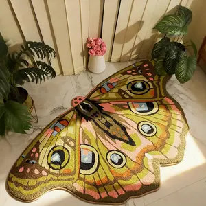 Vintage American Style Butterfly Print Carpet, Foldable Washable Non-Slip Plush Rug, Decorative Living Room Bedroom Mat, Butterfly Area Rug