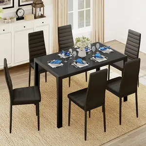 【2 Packages Shipping】Gizoon Glass Dining Table Sets for 6, 7 Piece Kitchen Table and Chairs Set for 6 Person, PU Leather Modern Dining Room Sets for Home, Kitchen, Living Room Seater Aesthetic