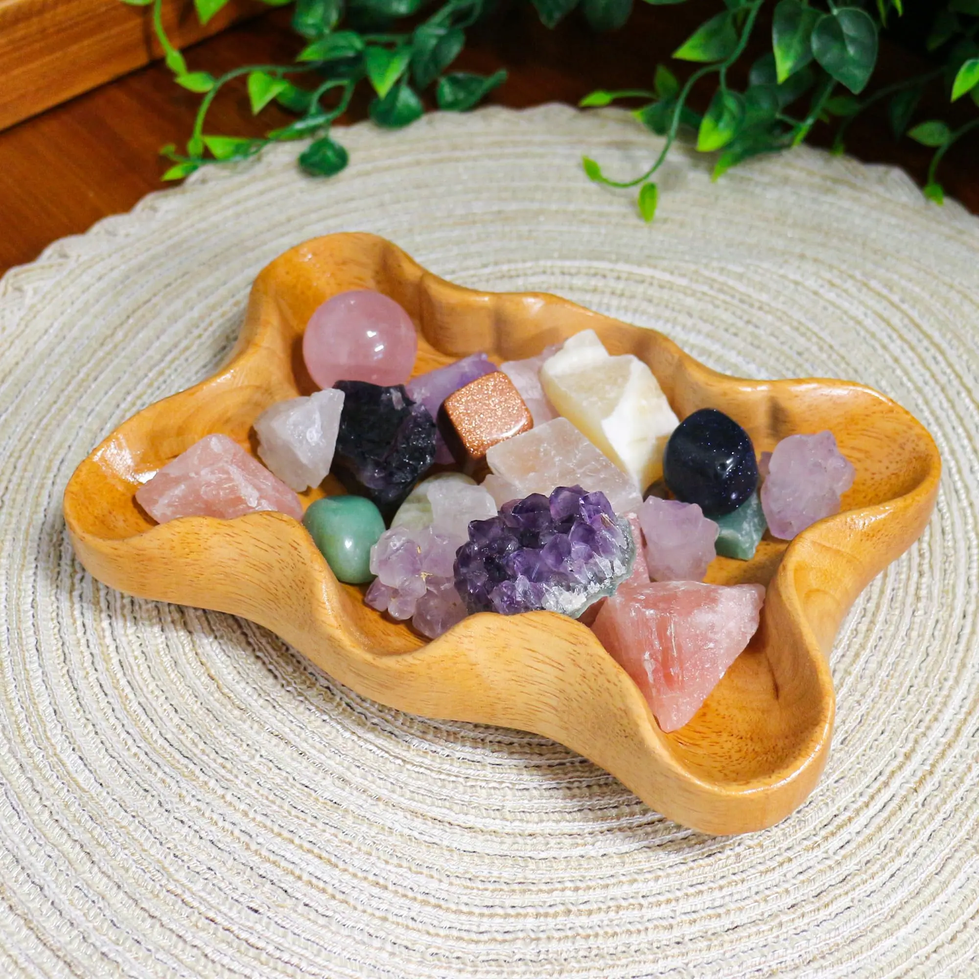 Alter Crystal Tray for Rocks, Gems, Wooden Decorative Display Holder 7.7"L x 5.2"W, Crystal Display Tray, Altar Offering Plate, Zen Decor Tray for Essential Oils Healing Stones