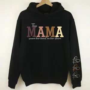 This Mama Wears Her Heart On Her Sleeve Hoodie, Personalized Mama Sweatshirt Names On Sleeve, Mother's Day Gift Mom Heart On Sleeve Hoodie, Mom Shirt AS2