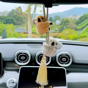 Grey & Brown Koala Tassel Car Mirror Charm, Cute Animal Hanging Decor, Perfect Birthday Gift
