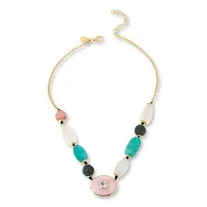 Rarities Gold-Plated Multigemstone Bead Cabochon Station Necklace