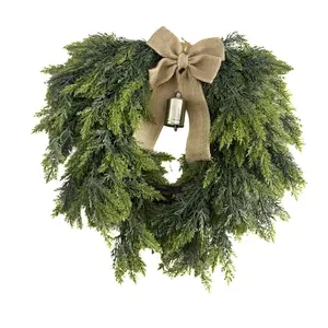 1 Pc Christmas wreath, Plain Christmas Norfolk Pine Wreaths for Front Door 20 Inches, Combined with bells and bows, it's perfect for Christmas, holiday home decor, DIY window sills, outdoor decorations, simulated plant wreaths, and Christmas gifts