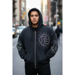 MIXED EMOTION ECLIPSE GREY ACID RHINESTONE HOODIE