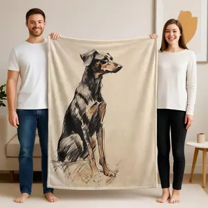 1 piece Realistic side-view sketch of a Doberman Pinscher themed flannel blanket - Modern design flannel blanket, suitable for sofas and beds, all-season use, super soft and comfortable, digital printing, 100% polyester material, machine washable