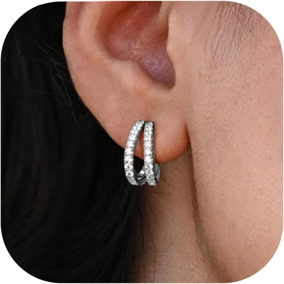 CASSIECA 10mm Minimalist Lightweight 14 Karat Gold-Plated/Silver Split Open Double Huggie Hoop Earrings, Cubic Zirconia Hypoallergenic Mini Hoop Earrings for Women’s Earlobe, Everyday Wear