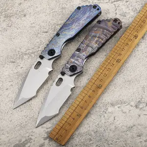 Premium D2 Steel Fire Rainbow Titanium Handle Outdoor Survival Camping Folding Pocket Knife High Hardness Fishing EDC Tactical Blade