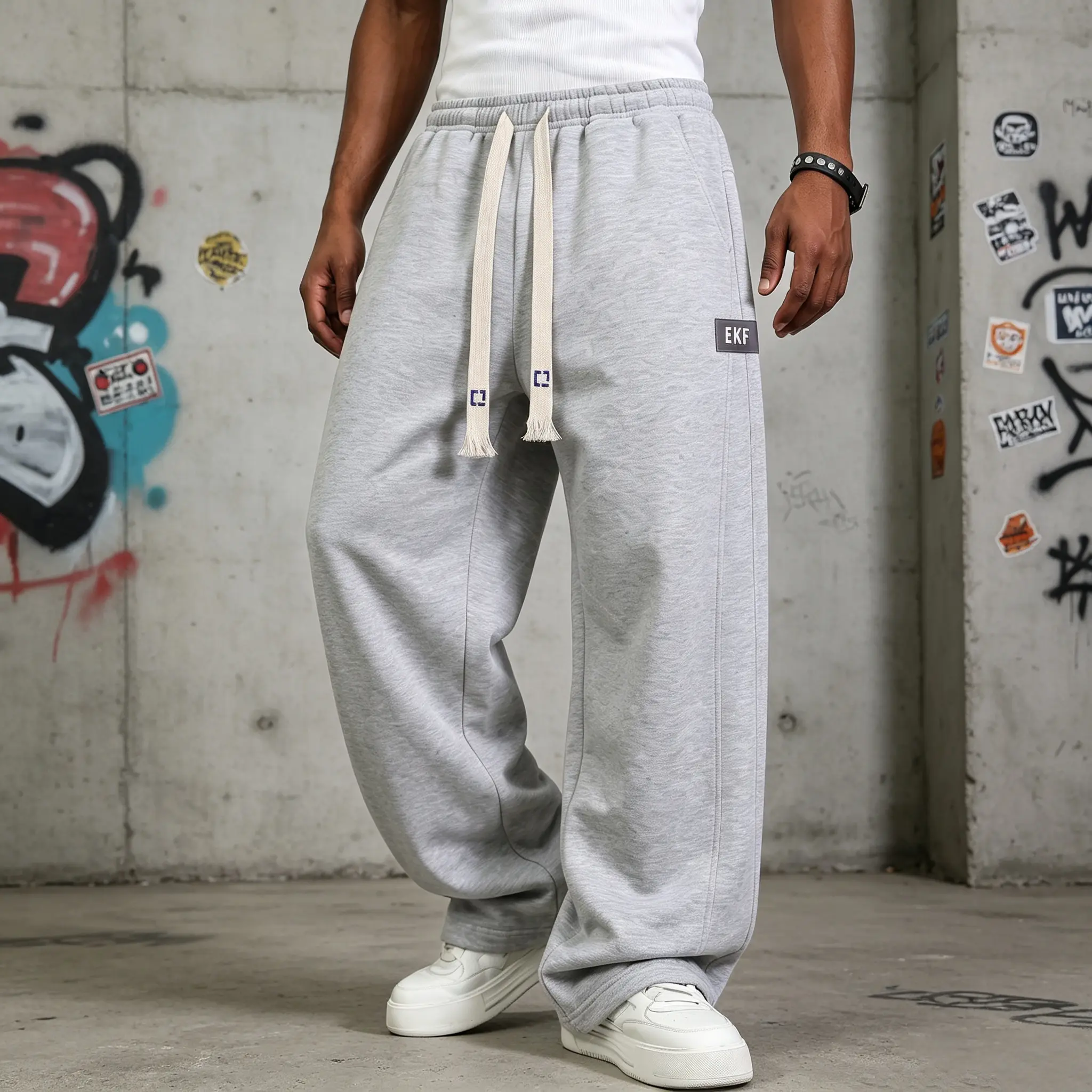 Men's Cotton Plain Baggy Loose-Fit Athletic Casual Straight-Leg Long Pants, Casual Loose Fit Jogger pants ; Drawstring Adjustable Waistband, Machine Washable, Suitable for Everyday Wear, Running, Baggy Sweatpants street style, Minimalist, Polyester, Comfy